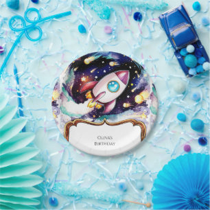 Boho Watercolor Rocket Birthday Paper Plate