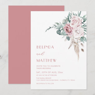 Boho Watercolor Roses Modern  Invitation