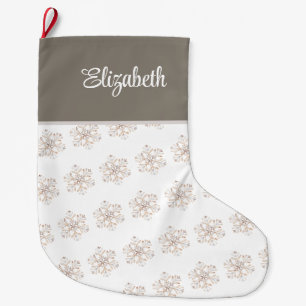Boho Watercolor Snowflakes Custom Name Christmas Large Christmas Stocking