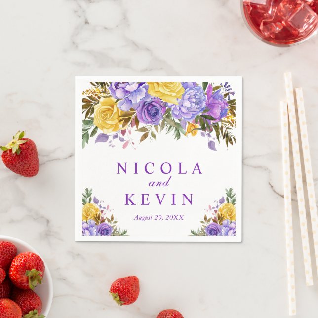 Boho Watercolor Spring Flowers Wedding Napkin (Insitu)