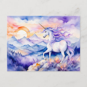 Boho Watercolor Strong Unicorn Standing On Misty M Postcard