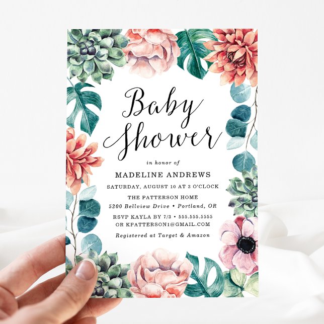 Boho Watercolor Succulents Baby Shower Invitation (Creator Uploaded)