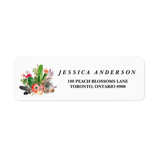Boho Watercolor Succulents Floral Address Label