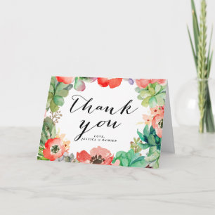 Boho Watercolor Succulents Floral Frame Thank You Card