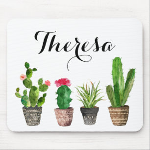 Boho Watercolor Succulents Personalised Mouse Mat