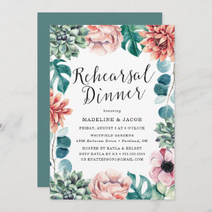 Boho Watercolor Succulents Reharsal Dinner Invitation