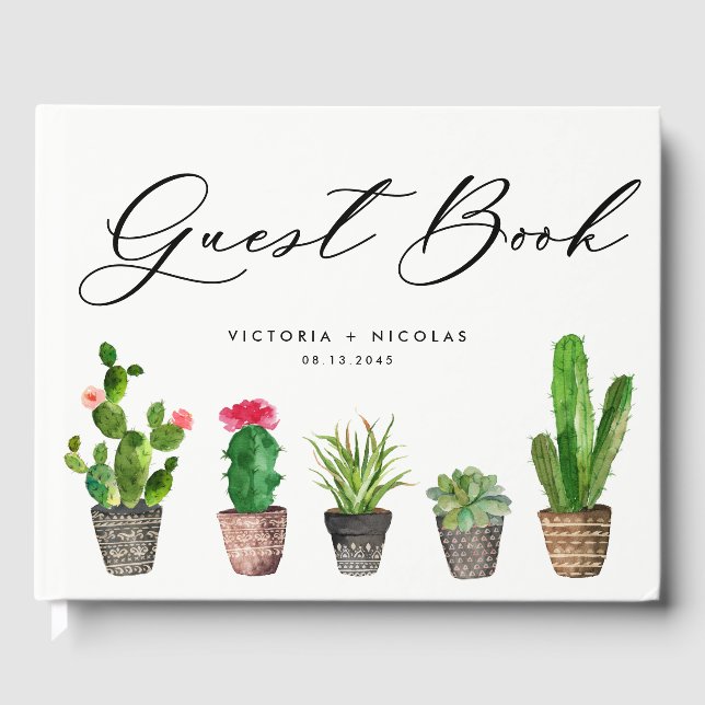 Boho Watercolor Succulents Wedding Guest Book (Front)