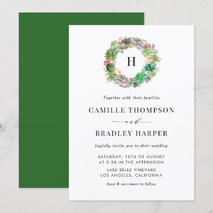 Boho Watercolor Succulents Wreath Floral Wedding Invitation