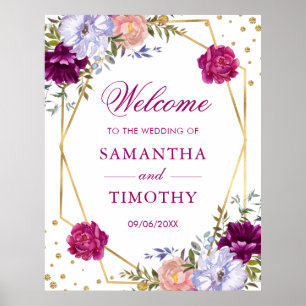 Boho Watercolor Summer Flowers Gold Frame Wedding Poster
