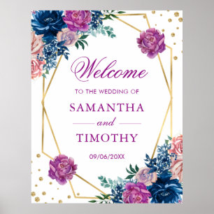 Boho Watercolor Summer Flowers Gold Frame Wedding Poster