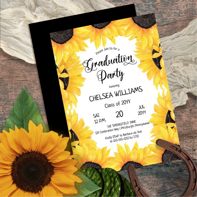 Boho Watercolor Sunflowers Graduation Party Invita Invitation (Boho Watercolor Sunflowers Graduation Party Invitation -- Print and/or Digital Download)