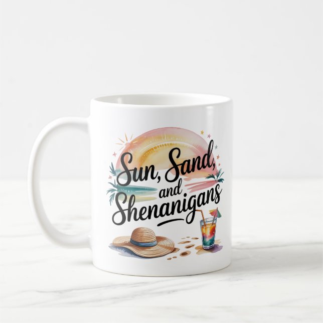 Boho Watercolor Sunset Quote Tropical Summer Coffee Mug (Left)