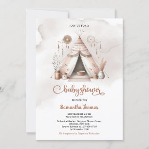 Boho watercolor tent gender neutral ivory rusty invitation