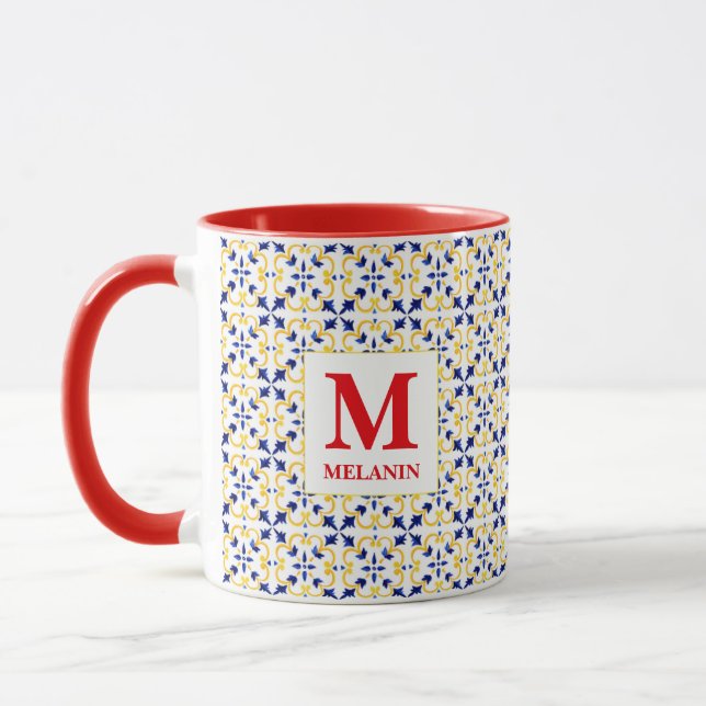 Boho Watercolor Tile Mug – Custom Name & Monogram (Left)