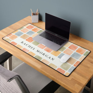 Boho Watercolor tiles earty colour personalised Desk Mat