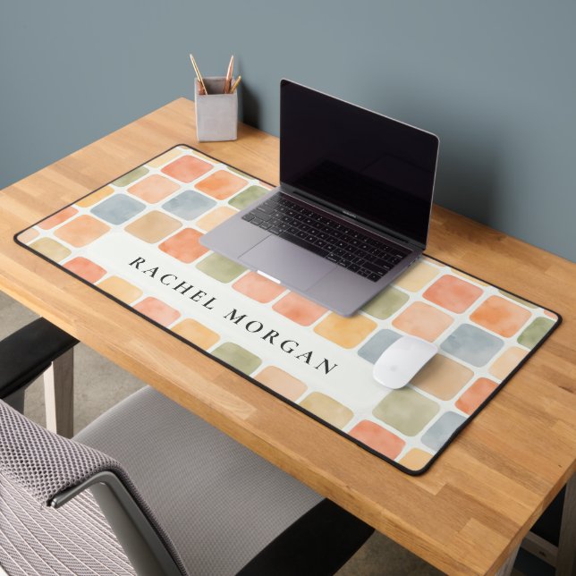 Boho Watercolor tiles earty colour personalised Desk Mat (Office 2)