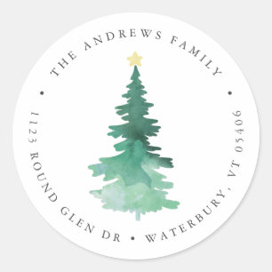 Boho Watercolor Tree Return Address Classic Round  Classic Round Sticker