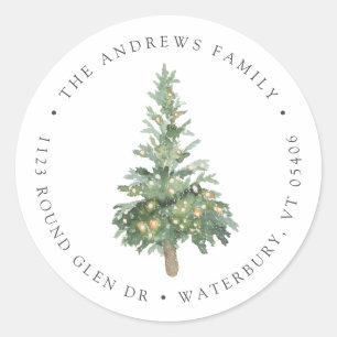 Boho Watercolor Tree Return Address Classic Round Sticker