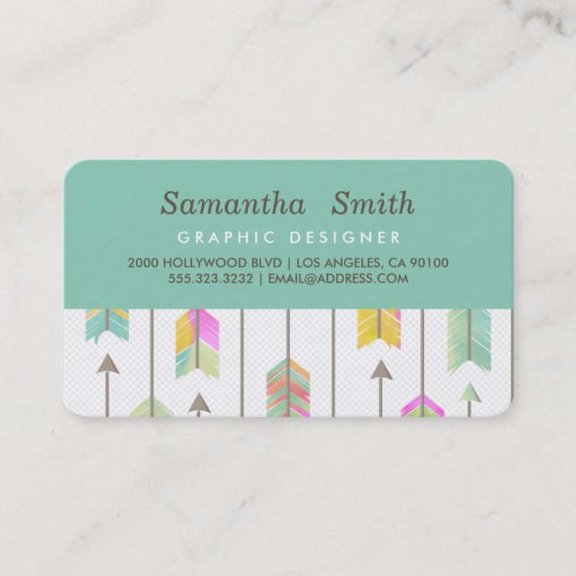 Boho Watercolor Tribal Arrows Professional Business Card (Front)