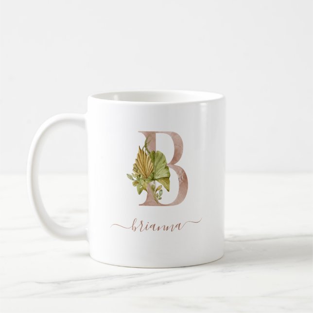 Boho Watercolor Tropical Monogram Letter "B" Coffee Mug (Left)