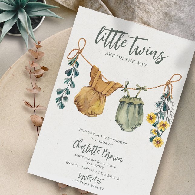 Boho Watercolor Twins Baby Shower Invitation (Creator Uploaded)