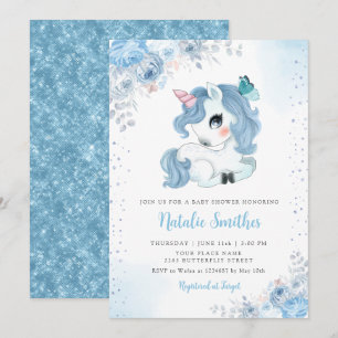 Boho Watercolor Unicorn Floral Baby Girl Shower Invitation
