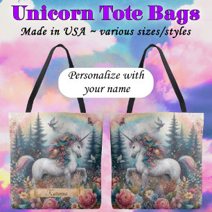 Boho Watercolor Unicorn Rainbow Custom Name  Tote Bag