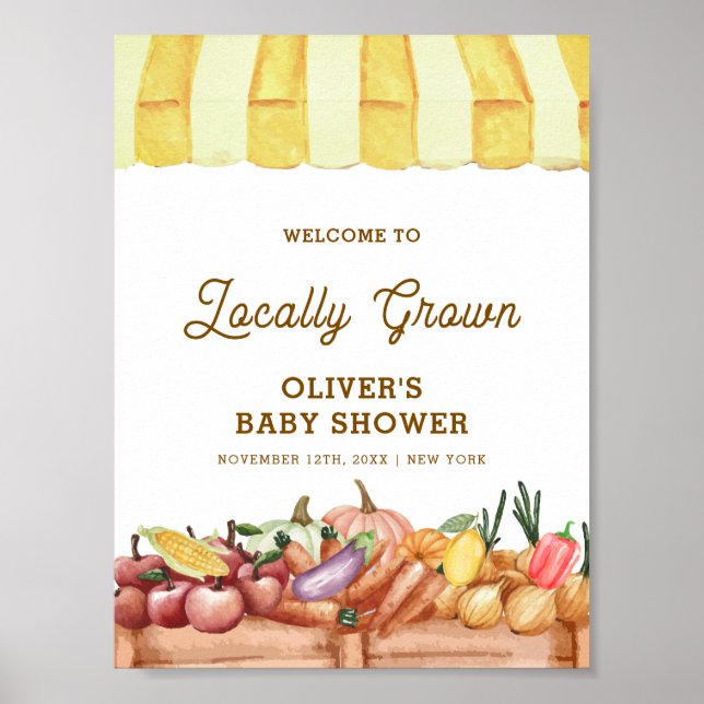 Boho Watercolor Veggie Fruits Baby Shower Welcome Poster (Front)
