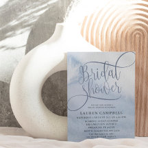 Boho Watercolor Wash Dusty Blue Bridal Shower