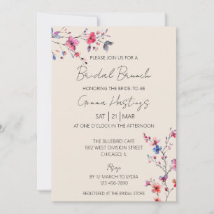 Boho Watercolor Wild Flower Bridal Brunch Beige Invitation
