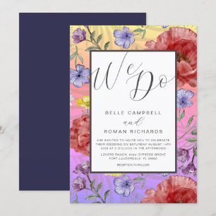 Boho Watercolor Wild Flowers Colourful Wedding Invitation