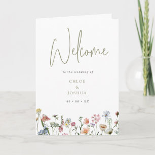 Boho Watercolor Wild Flowers Wedding Folded Programme