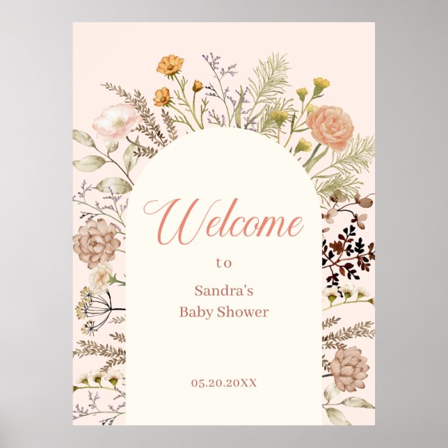 Boho Watercolor Wildflower Baby Shower Welcome Poster (Front)