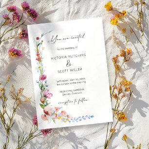 Boho Watercolor Wildflower Calligraphy Wedding Invitation