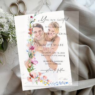 Boho Watercolor Wildflower Calligraphy Wedding Vellum Invitations