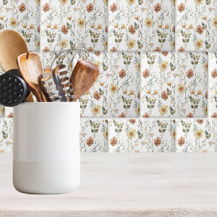 Boho Watercolor Wildflower Ceramic Tile
