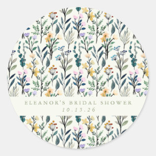 Boho Watercolor Wildflower Custom Bridal Shower  Classic Round Sticker