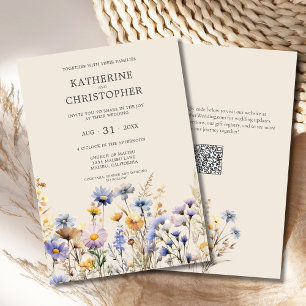 BOHO Watercolor Wildflower Elegant Beige Wedding Invitation