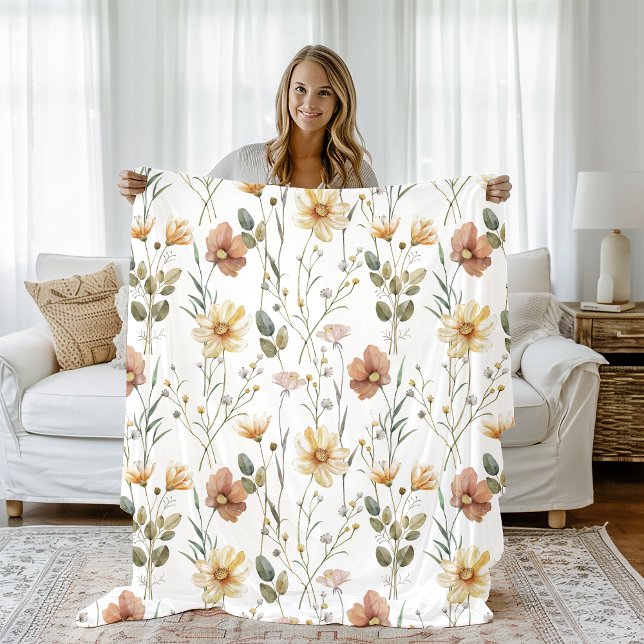 Boho Watercolor Wildflower Fleece Blanket (Creator Uploaded)