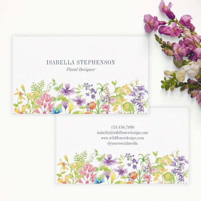 Boho Watercolor Wildflower Floral Designer  Business Card (Creator Uploaded)