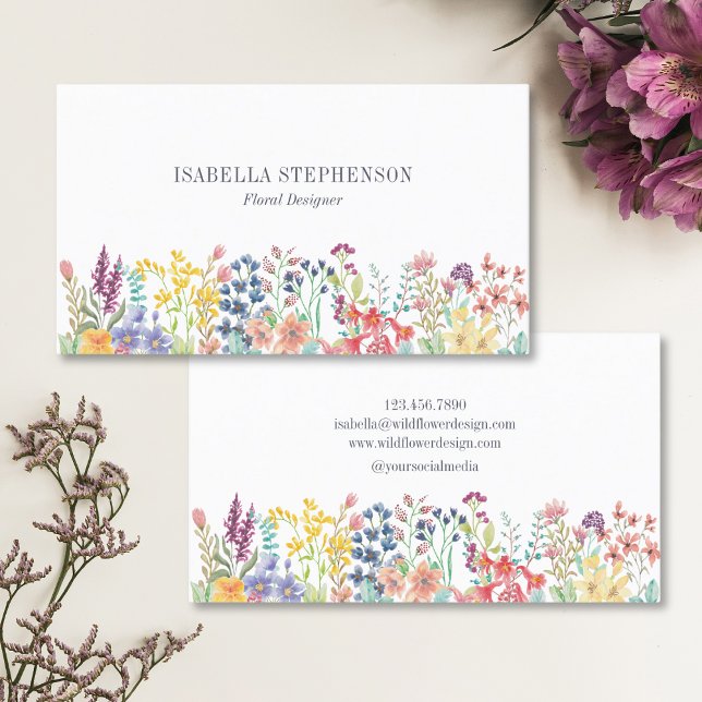 Boho Watercolor Wildflower Floral Designer  Business Card (Creator Uploaded)