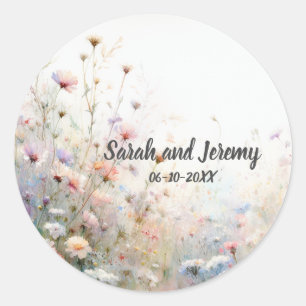 Boho Watercolor Wildflower Floral Personalise Classic Round Sticker