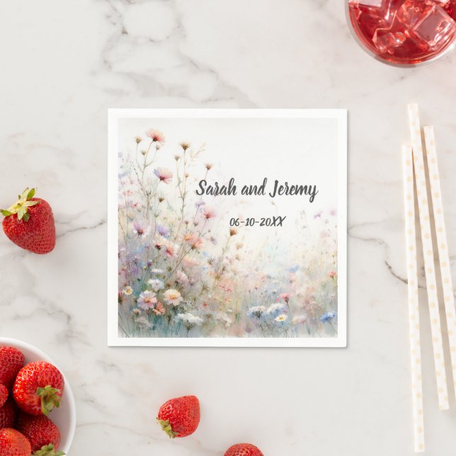 Boho Watercolor Wildflower Floral Personalise Napkin (Insitu)
