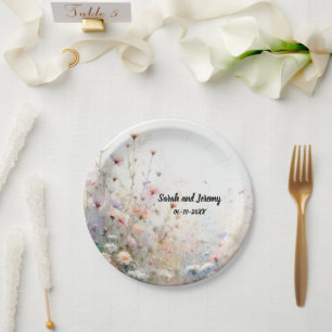 Boho Watercolor Wildflower Floral Personalise Paper Plate