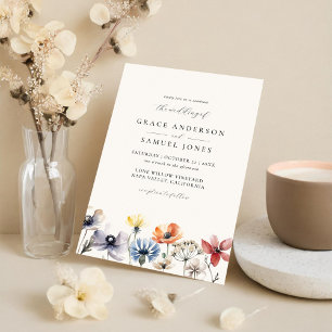 Boho Watercolor Wildflower Floral Wedding Invitation