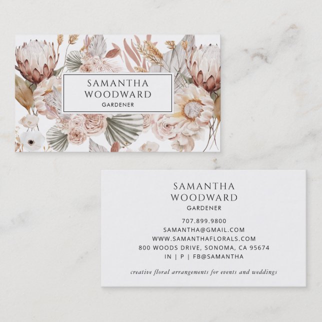 Boho Watercolor Wildflower Gardener Business Cards (Front/Back)