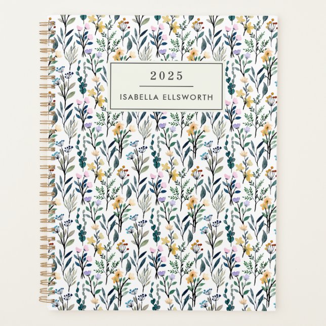 Boho Watercolor Wildflower Personalised Name 2025 Planner (Front)
