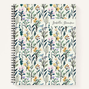Boho Watercolor Wildflower Personalised Sketchbook Notebook