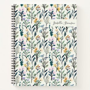 Boho Watercolor Wildflower Personalised Sketchbook Notebook