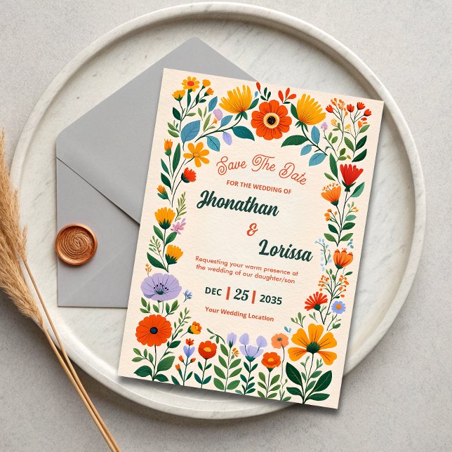 Boho Watercolor Wildflower Wedding Invitation (Creator Uploaded)